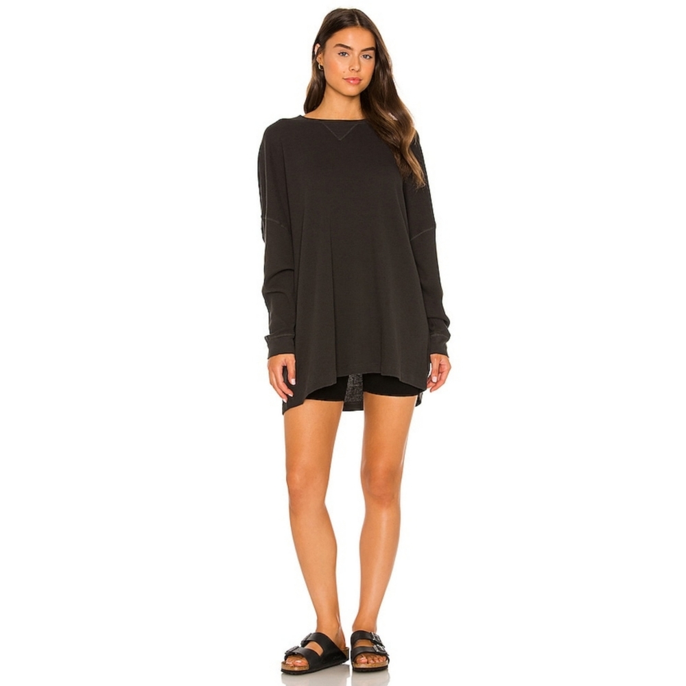 Free People Intimate Revolve Early Night Black Waffle Knit Oversized Thermal Top - Picture 3 of 11